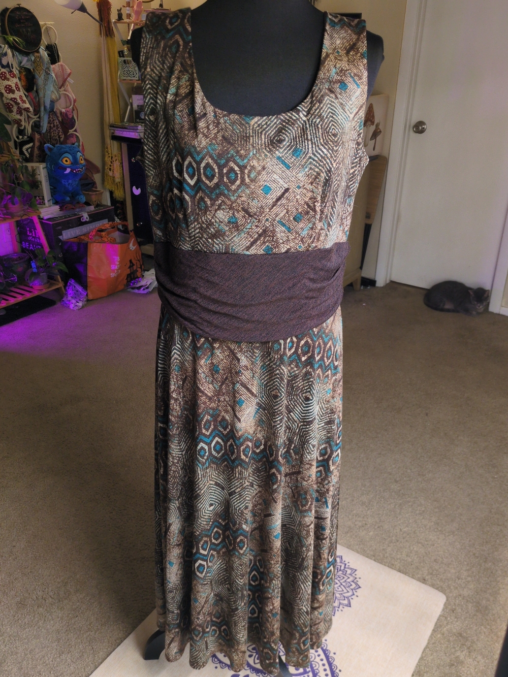 Perceptions Brown & Teal Sleeveless Patterned Maxi Dress